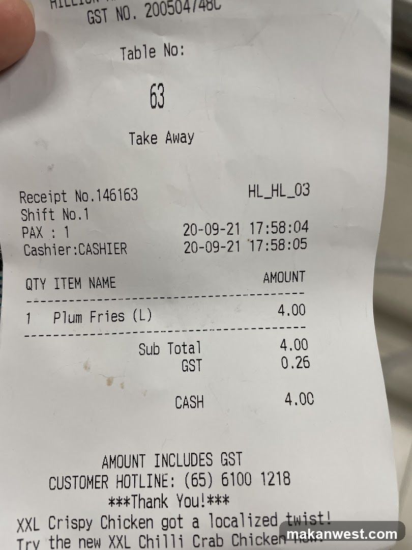 Receipt with Food Order