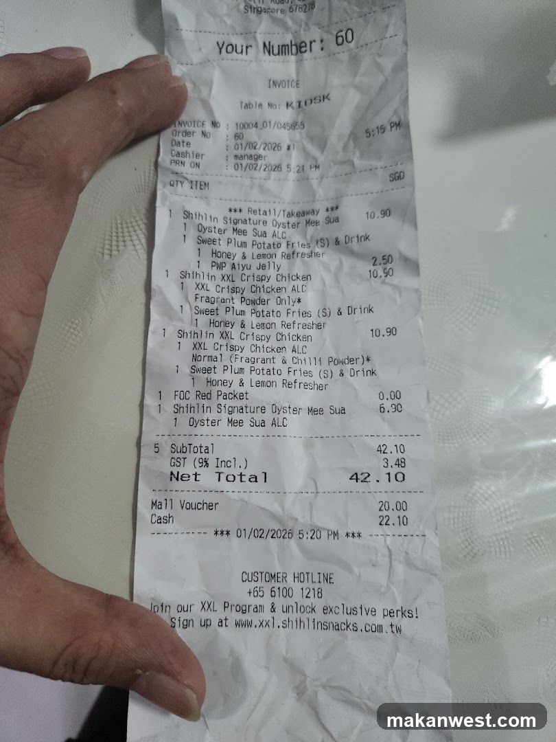 Receipt from XXL Shihlin Snacks