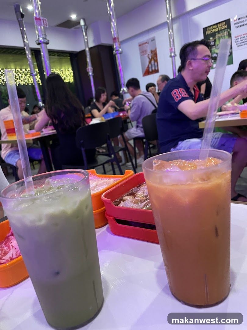Dining Scene with Drinks and Food Containers
