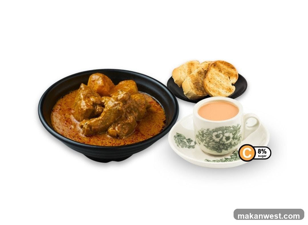 Curry Dish with Toast and Tea