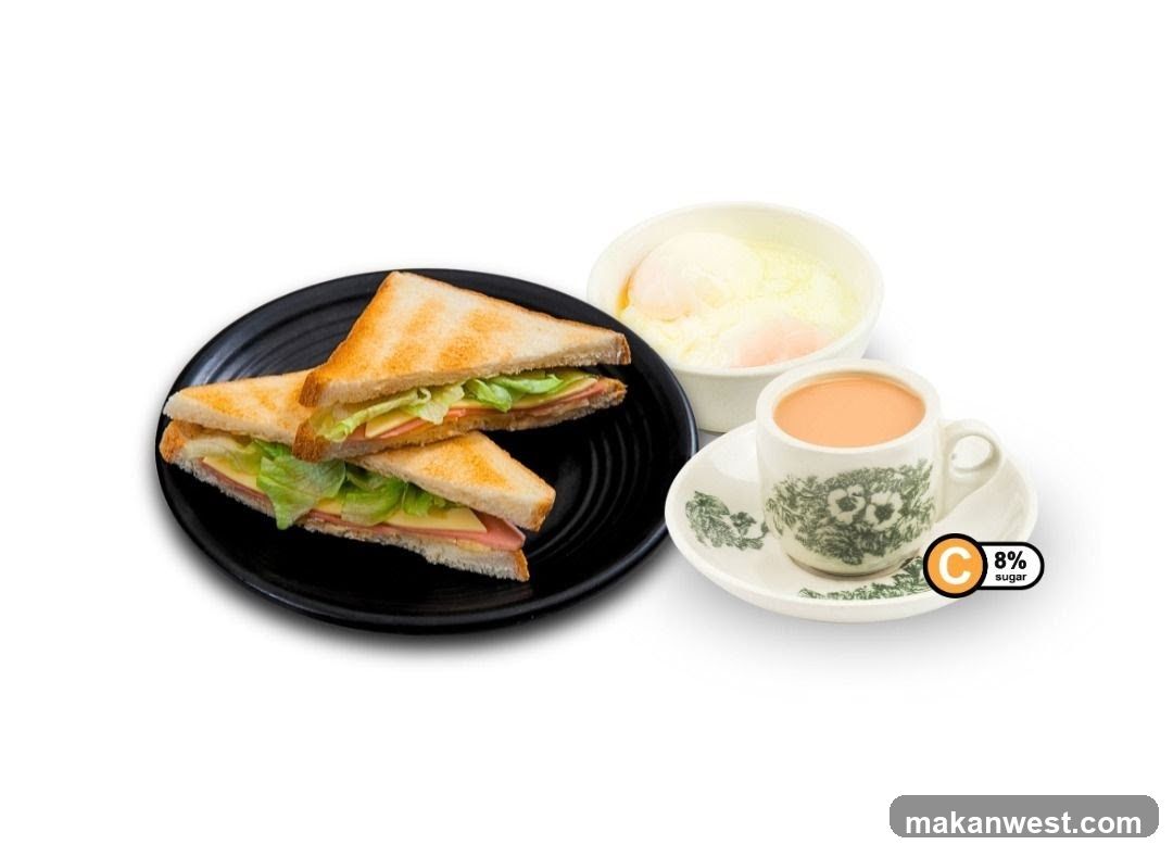 Toasted Sandwich with Tea and Eggs
