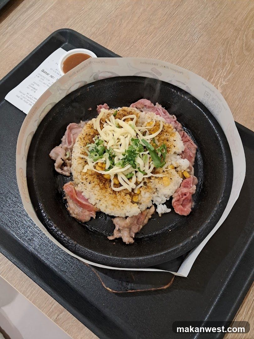 Grilled Meat Rice Bowl with Cheese and Greens