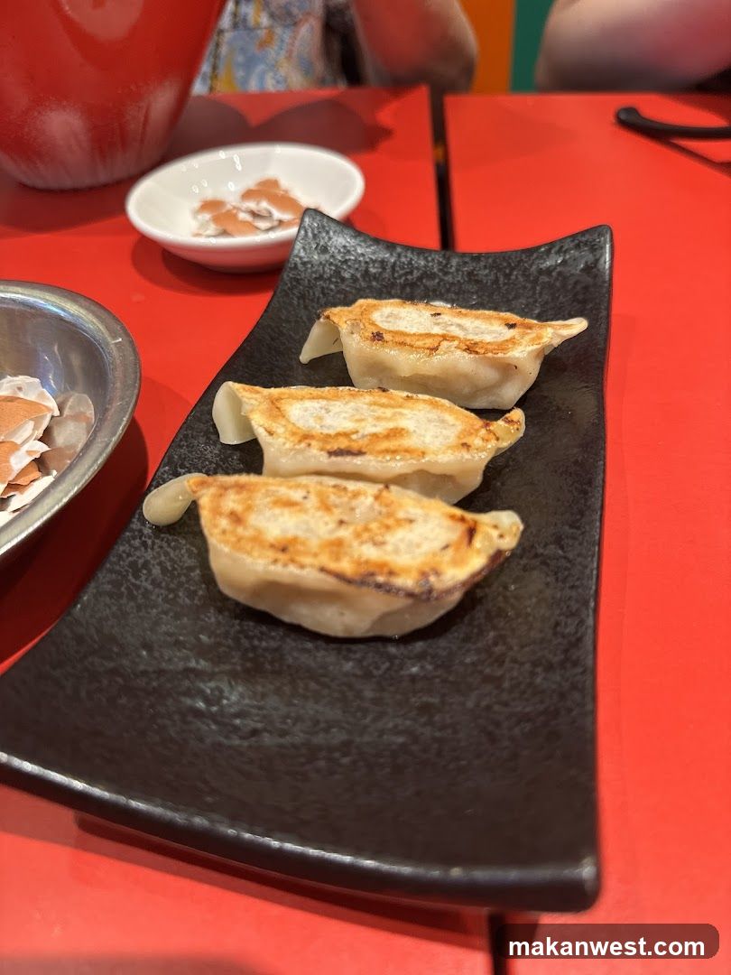 Gyoza on a black plate