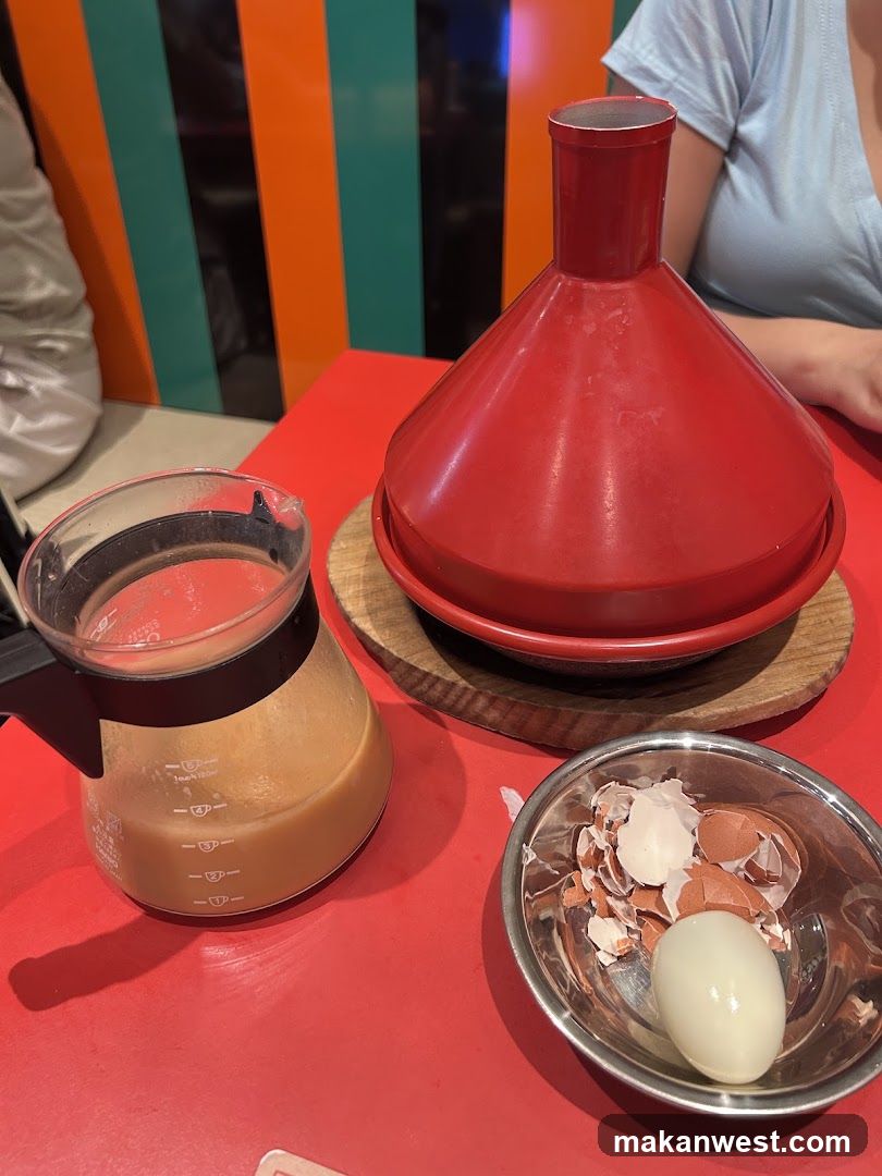 Food items on a red table