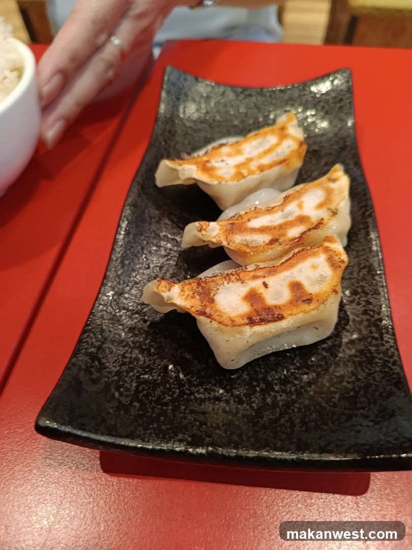 Gyoza on a black plate