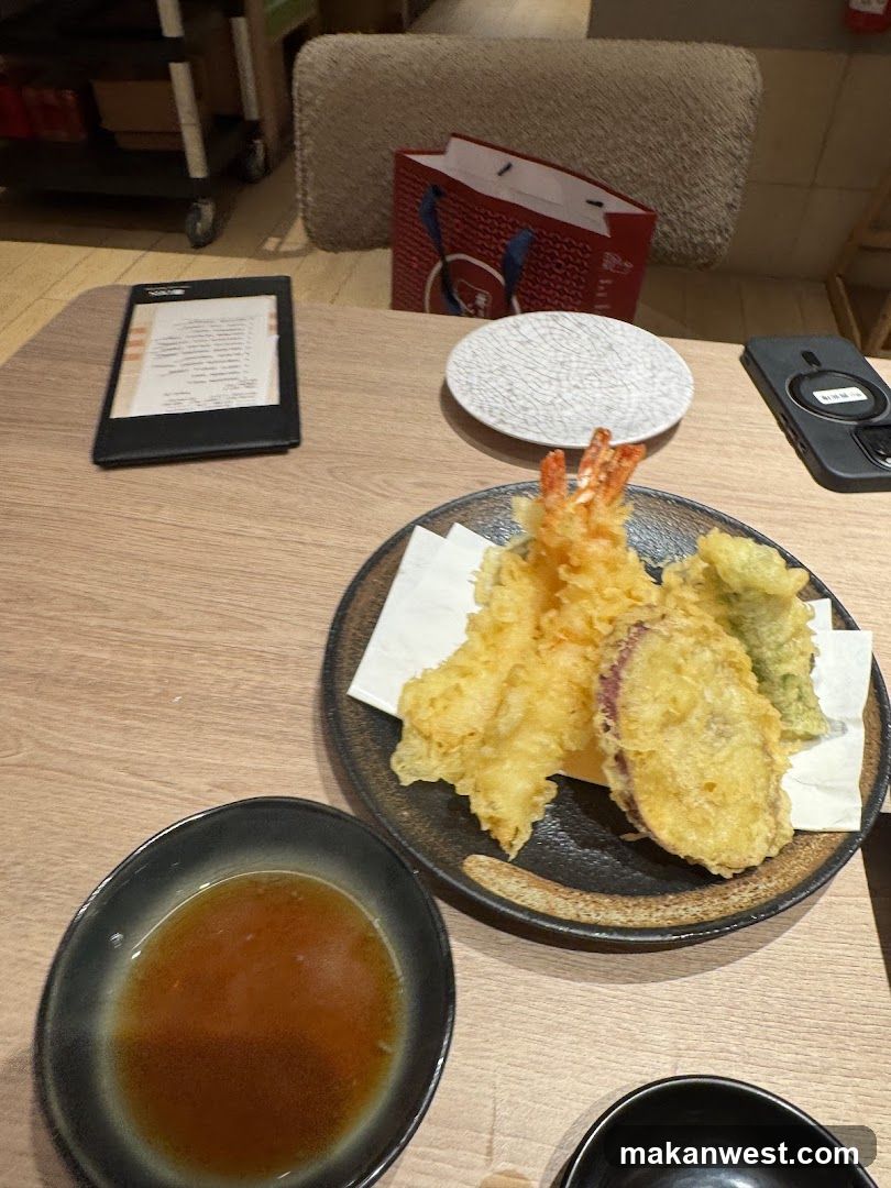 Tempura and Dipping Sauce at Restaurant Table