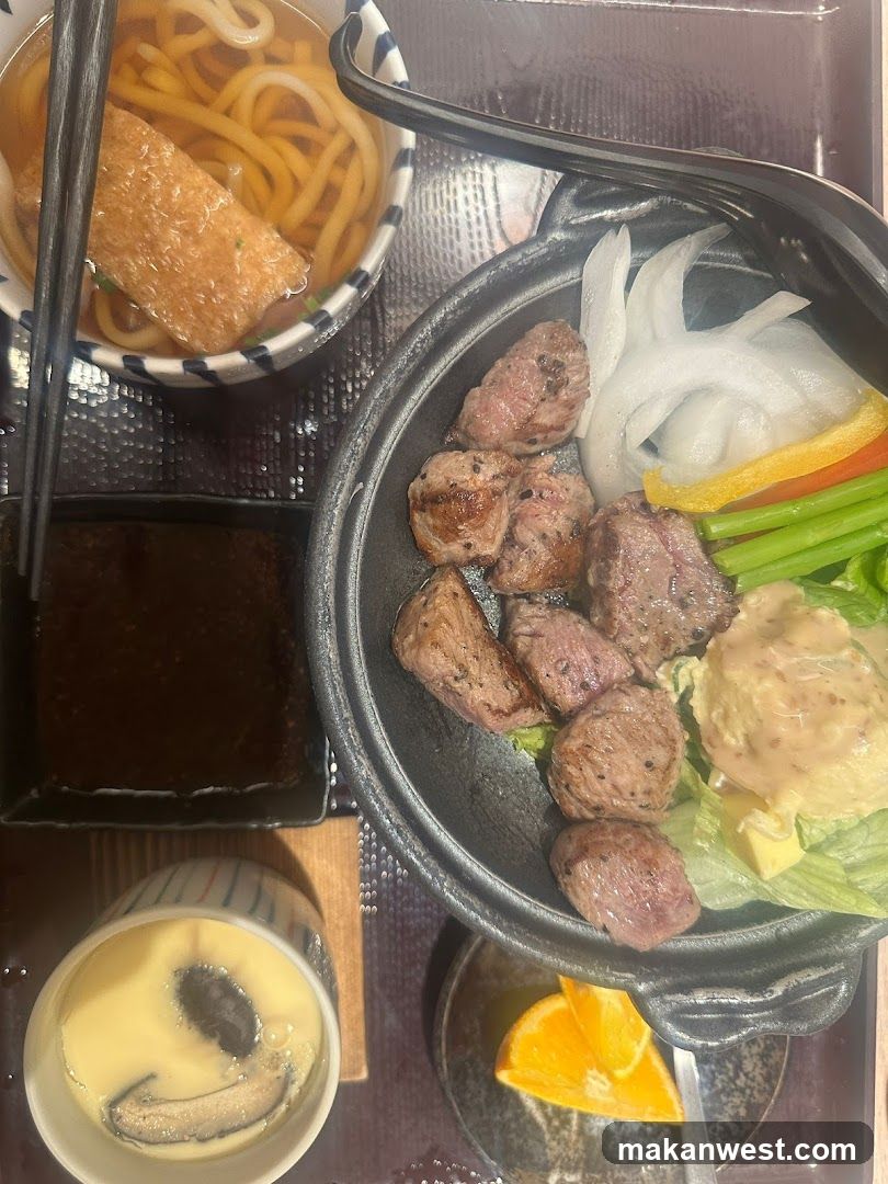 Japanese Meal with Steak and Udon