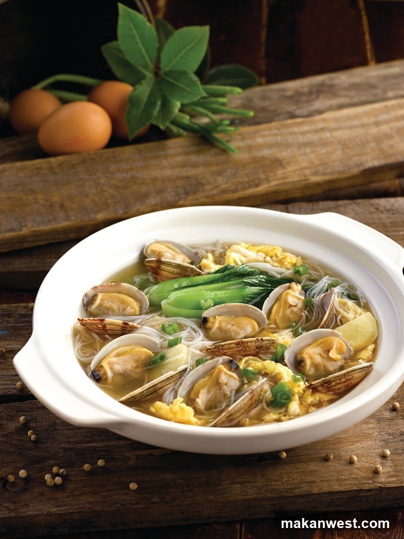 Clam Noodle Soup with Eggs and Greens
