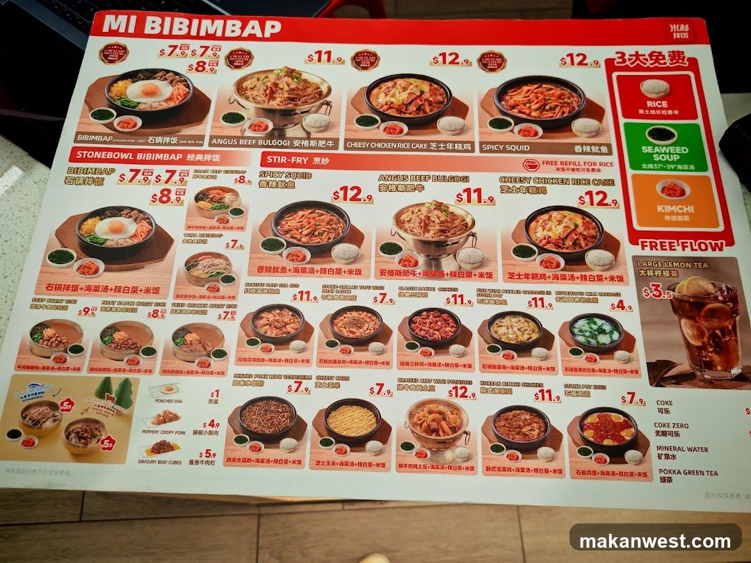 Mi Bibimbap Menu