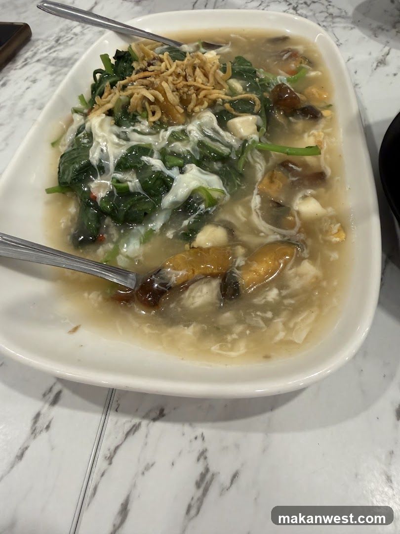 Soup with Greens and Crispy Toppings
