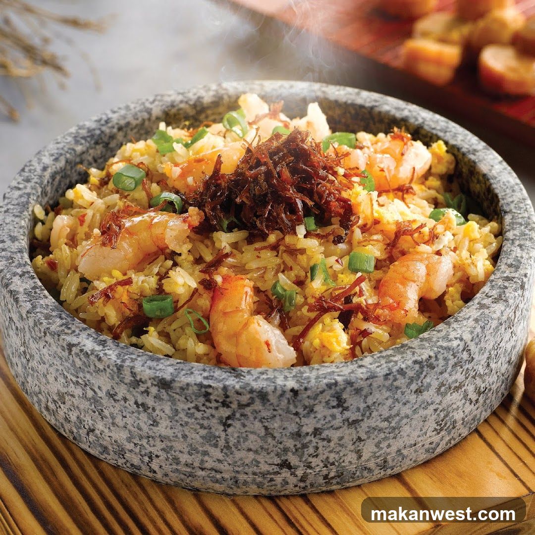 Shrimp Fried Rice in Stone Bowl