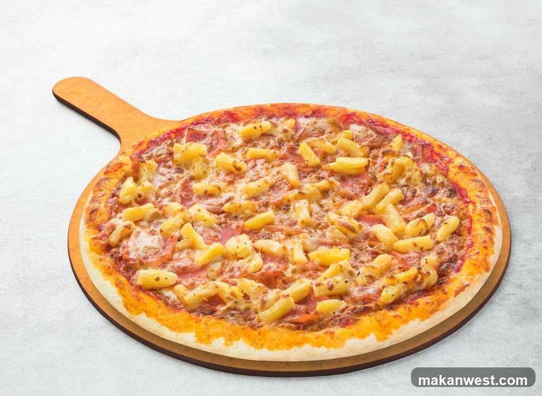 Pineapple Pizza on Wooden Board