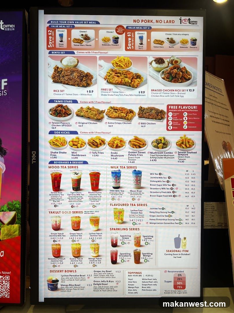 101 Degrees Menu Board