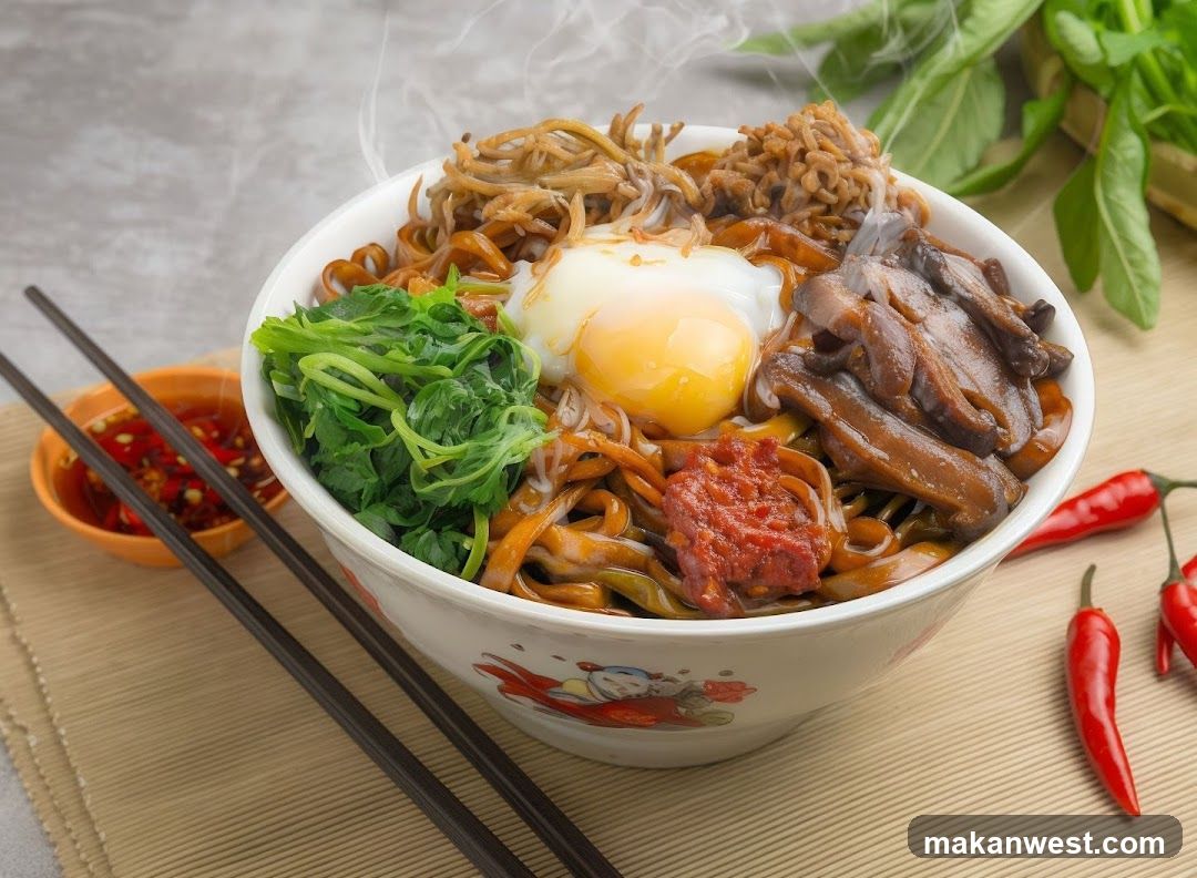 Steaming Noodle Bowl with Egg and Vegetables