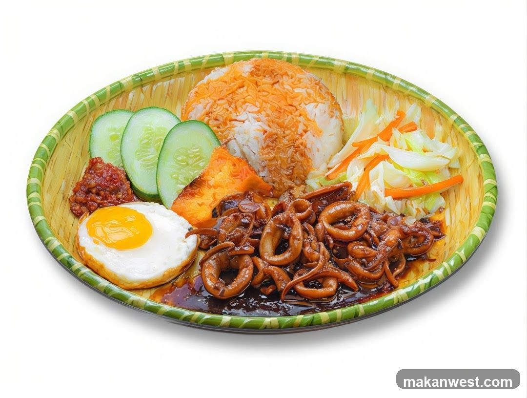 Nasi Lemak with Squid and Fried Egg