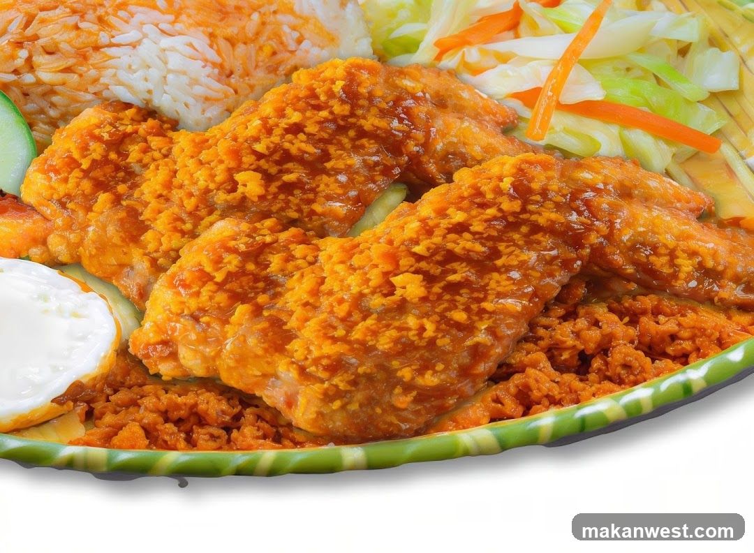 Crispy Fried Chicken with Rice and Salad