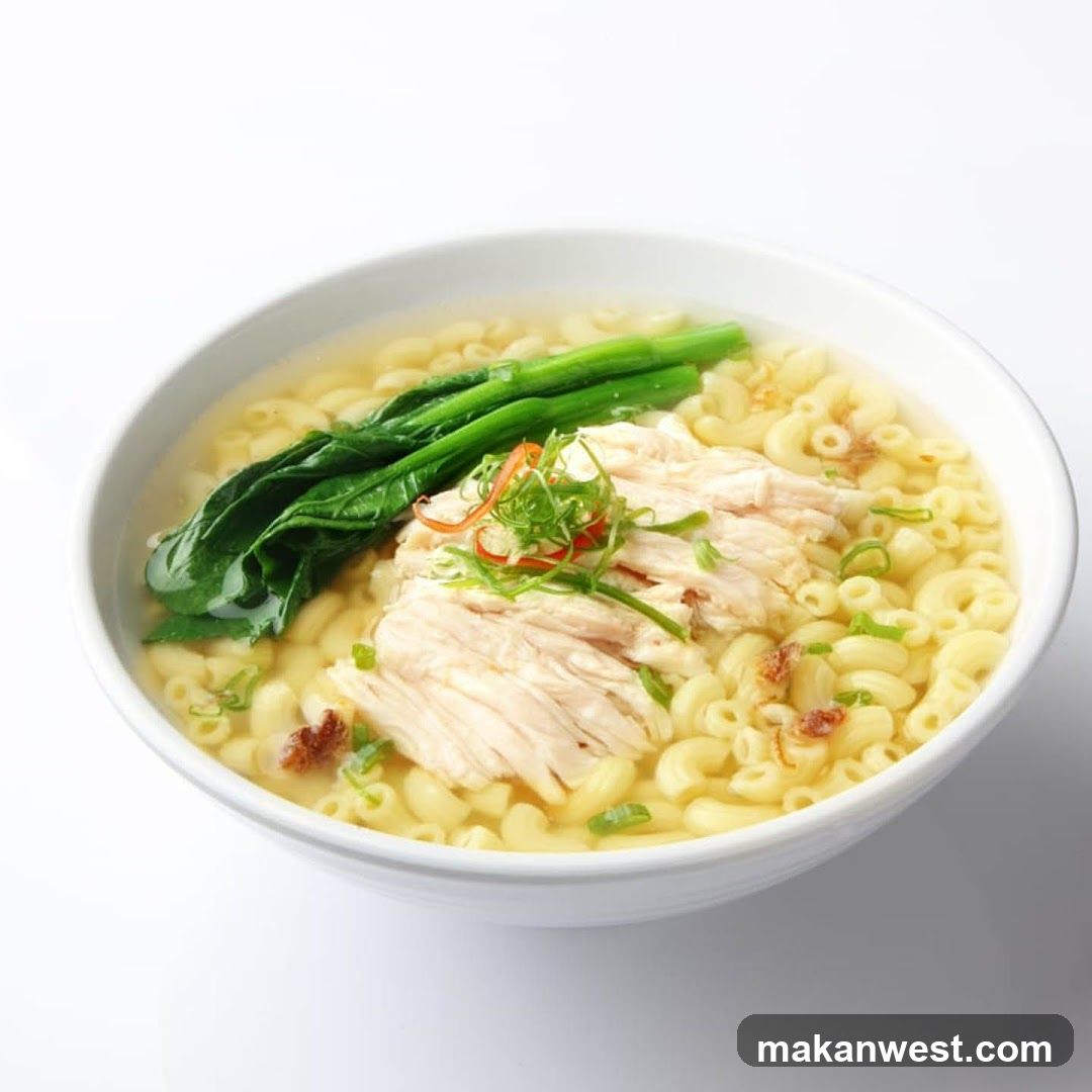 Macaroni Noodle Soup with Chicken and Greens