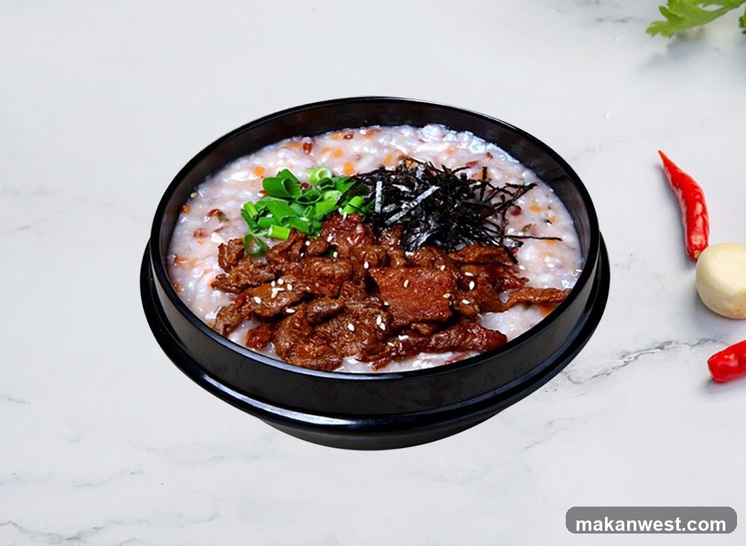 Bowl of Beef Porridge with Toppings