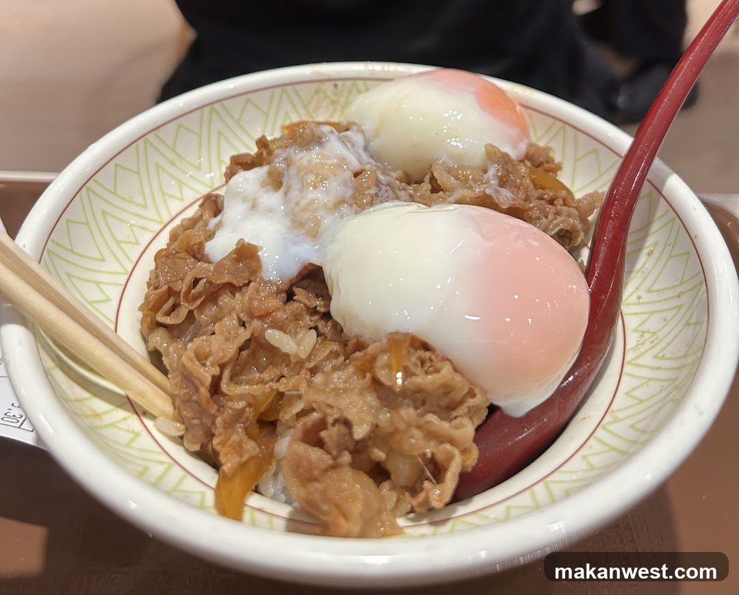 Bowl of Beef Rice with Poached Eggs