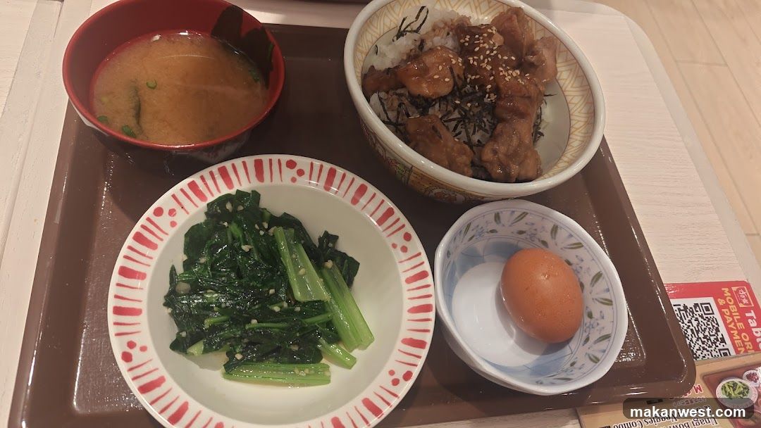 Lunch Tray with Rice Bowl, Soup, Greens and Egg