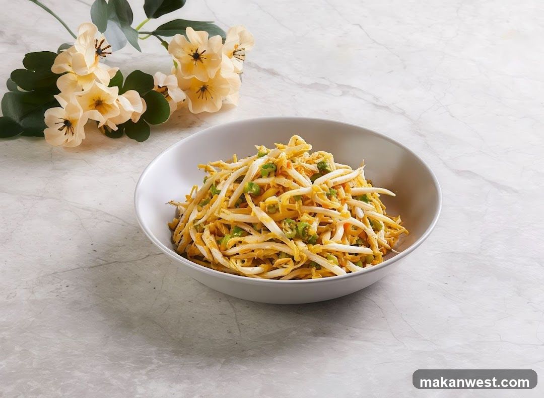Bowl of bean sprout salad with flowers