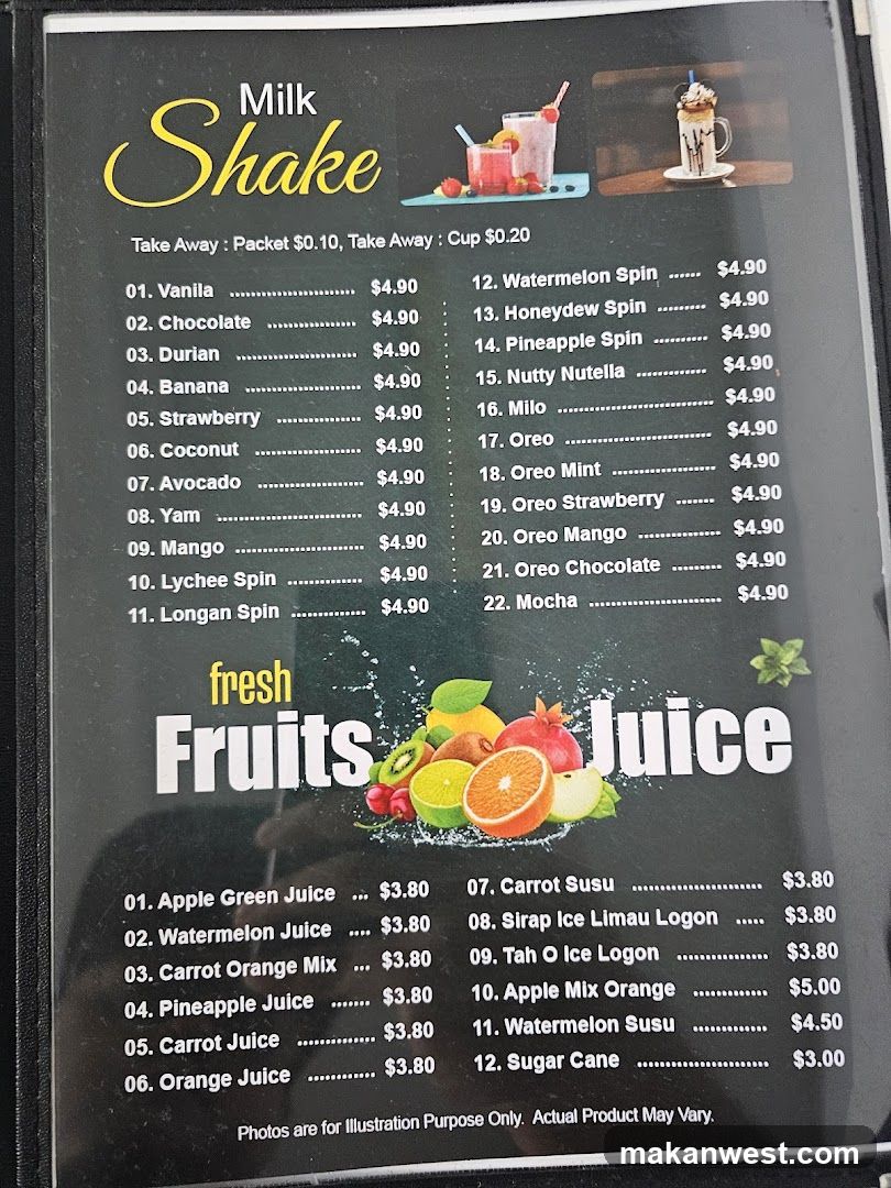 Milk Shake & Fresh Fruits Juice Menu
