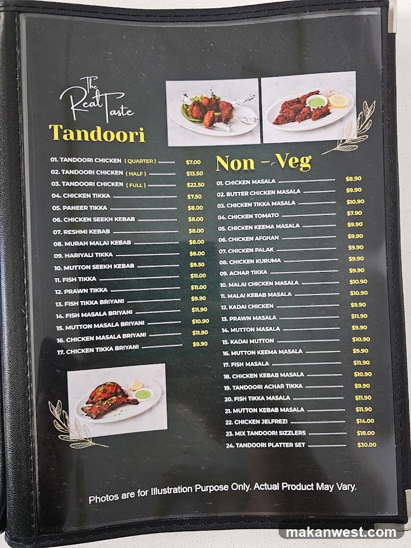 The Real Taste Tandoori Menu