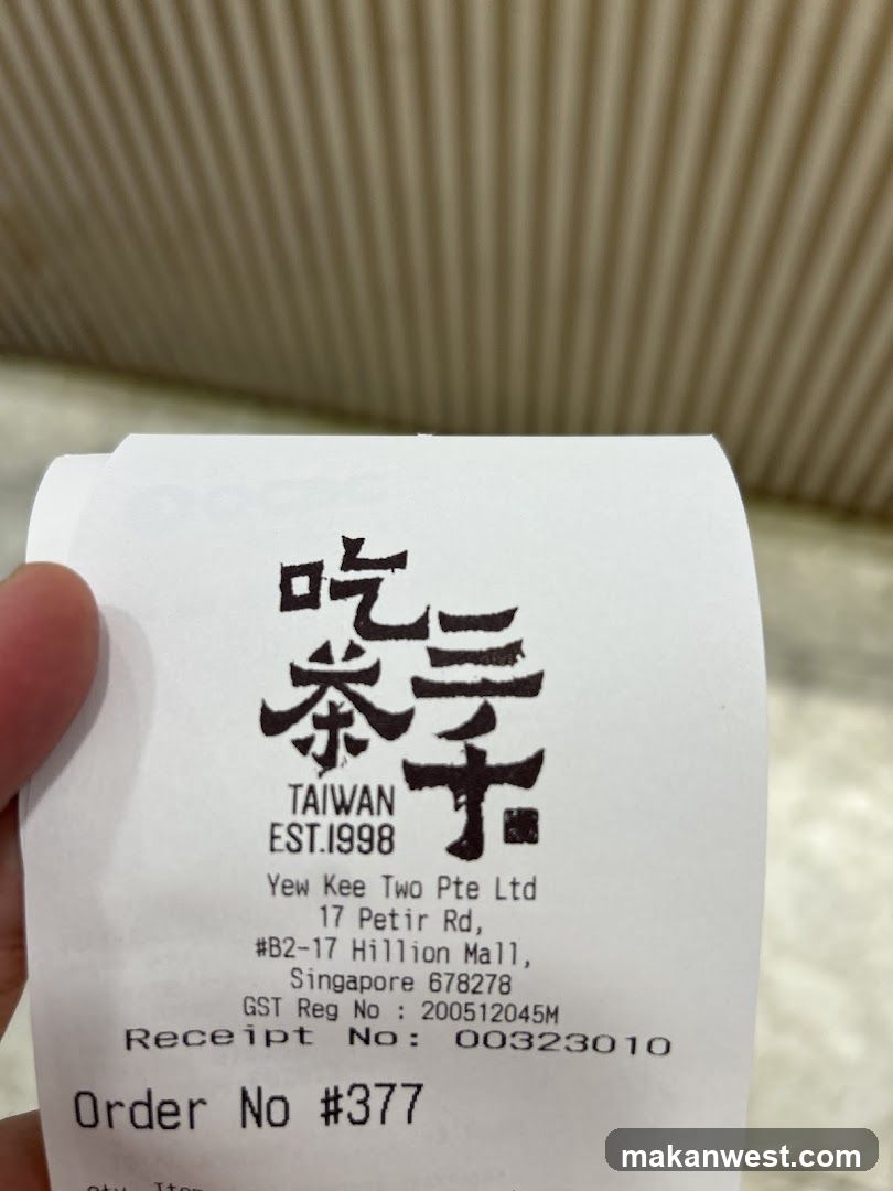 Receipt from Eat Tea Two