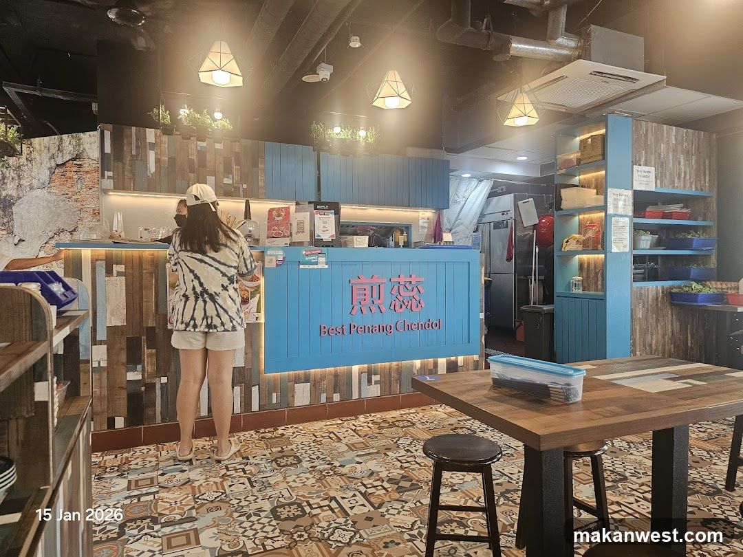 Interior of a restaurant with counter and seating area