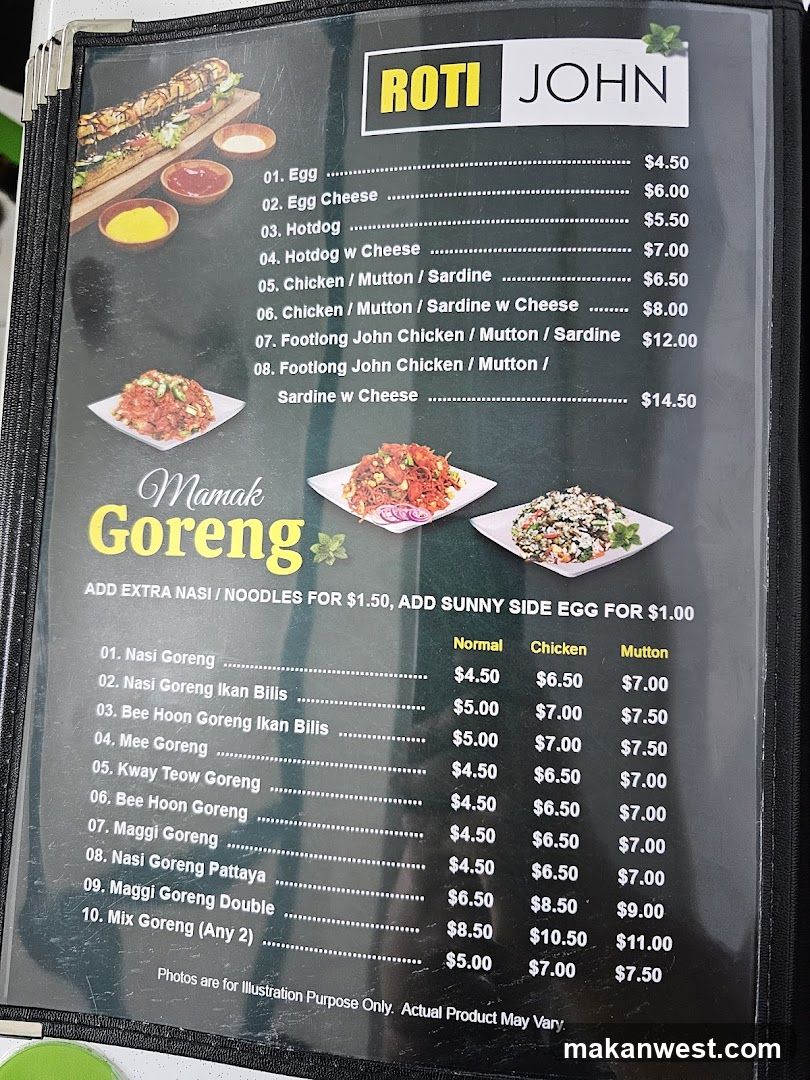Roti John & Mamak Goreng Menu