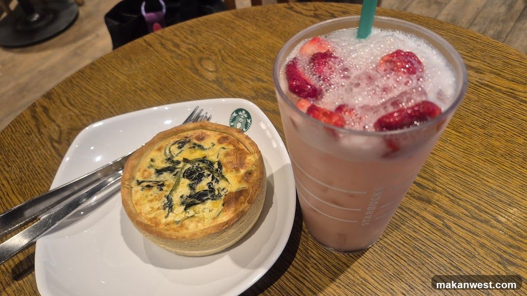 Quiche and Strawberry Drink at Starbucks
