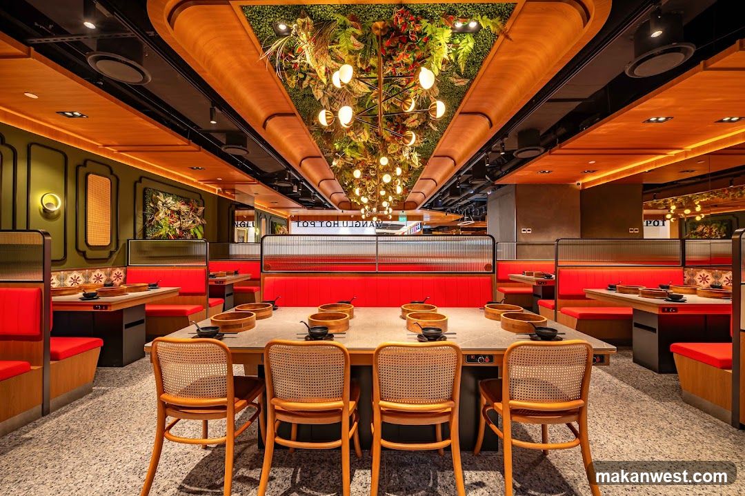 Restaurant Interior with Unique Ceiling Design