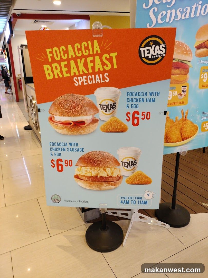 Texas Chicken Focaccia Breakfast Specials Signage