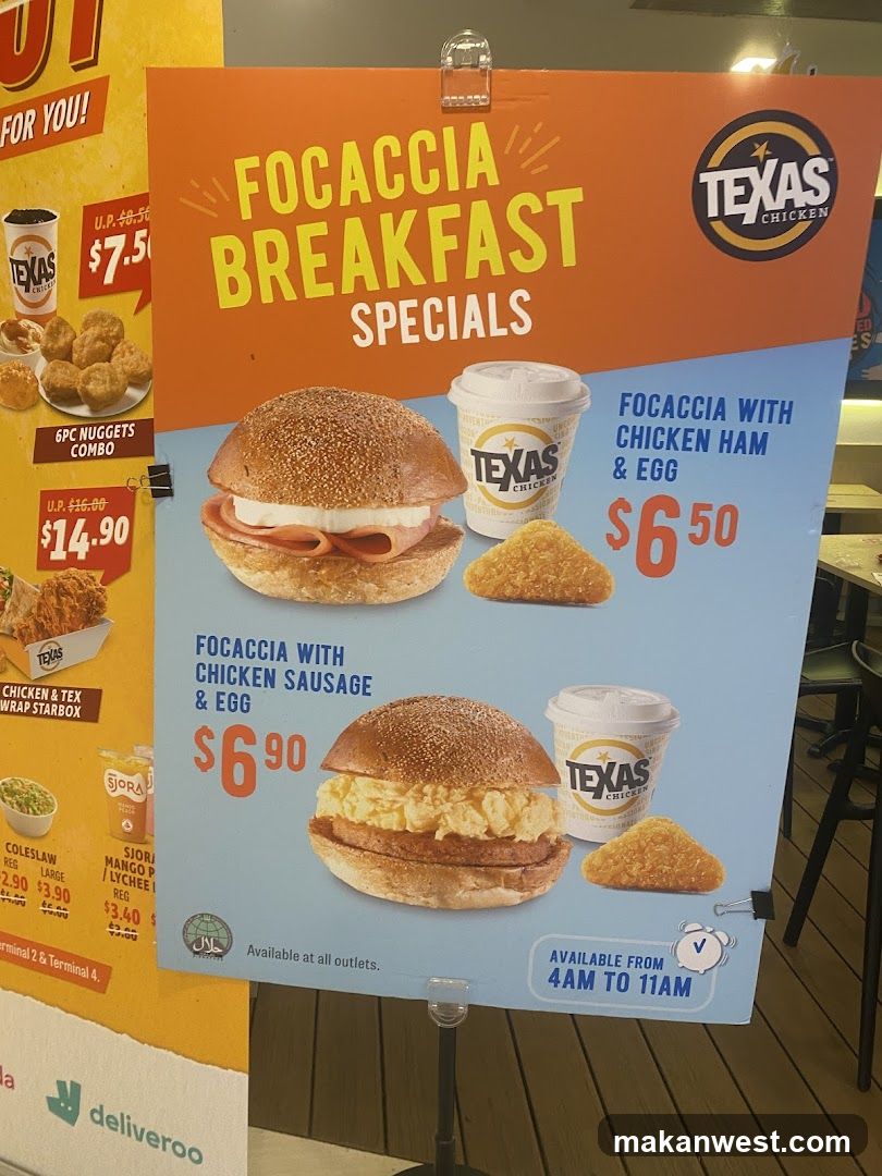 Texas Chicken Focaccia Breakfast Specials Signage