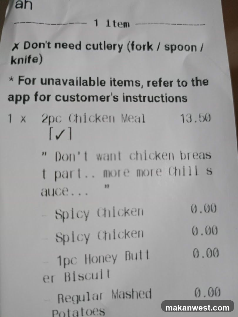 Receipt with Food Order Details