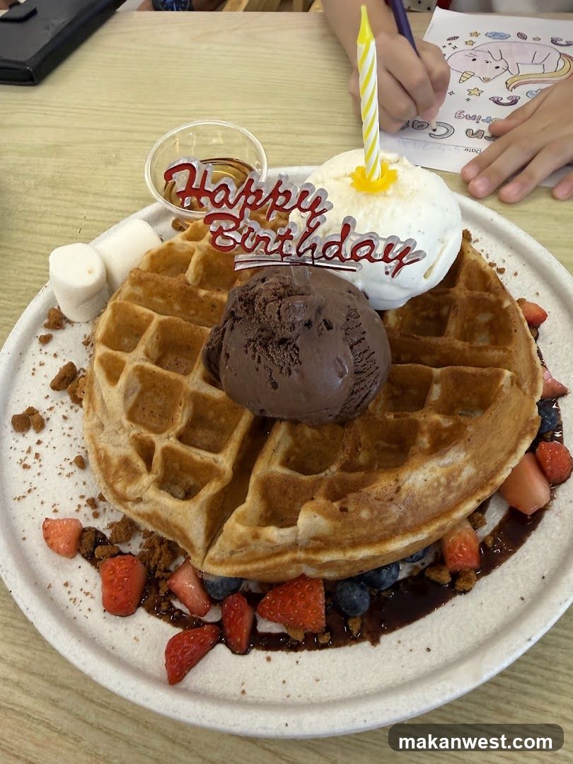 Birthday Waffle with Ice Cream