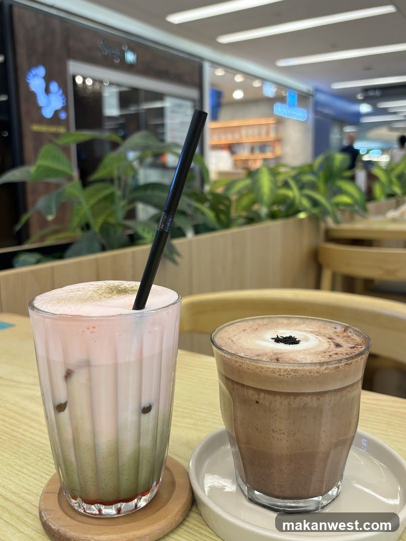 Two iced drinks in a cafe