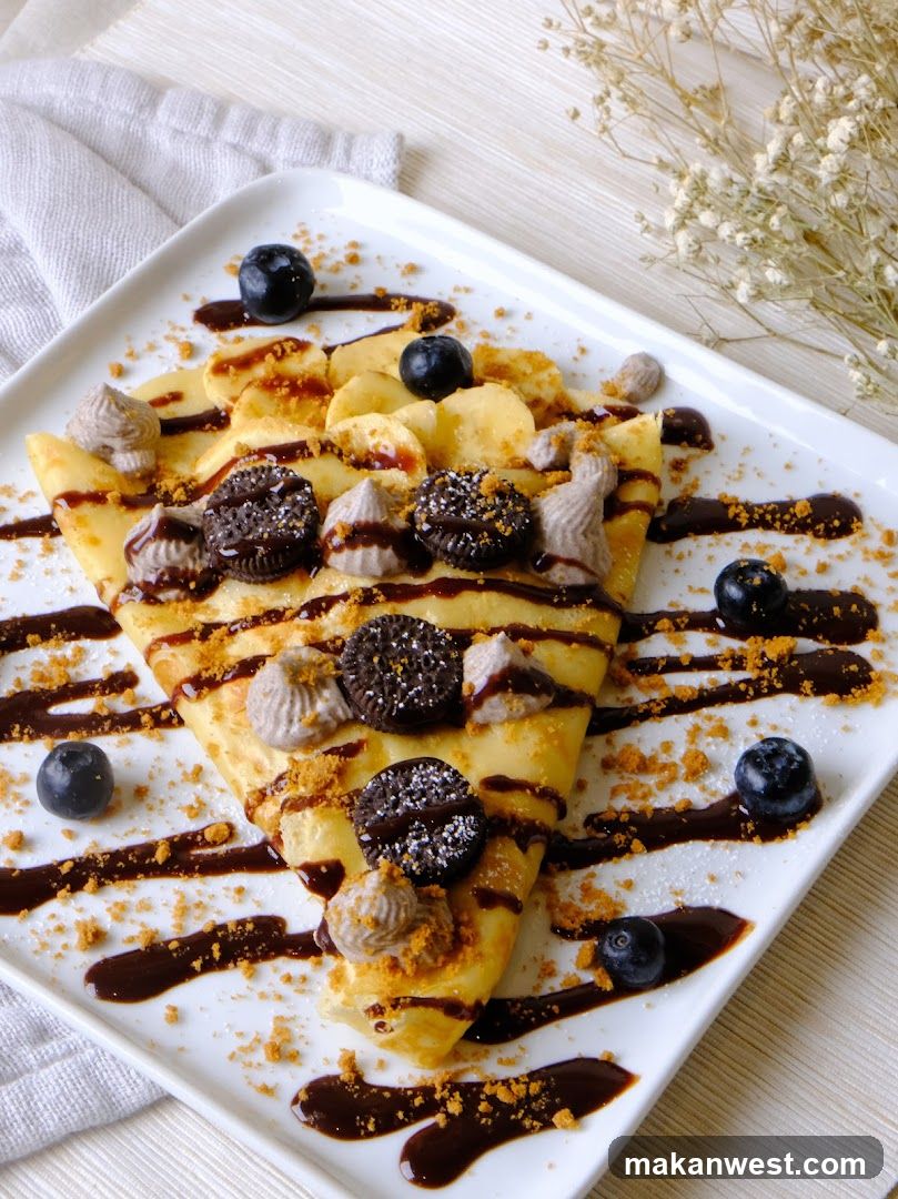 Chocolate and Blueberry Crepe with Oreo Topping