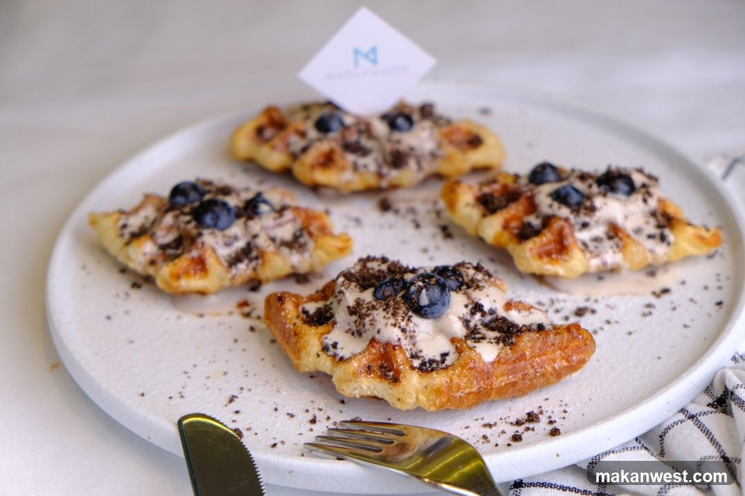 Waffles with Cream and Blueberries
