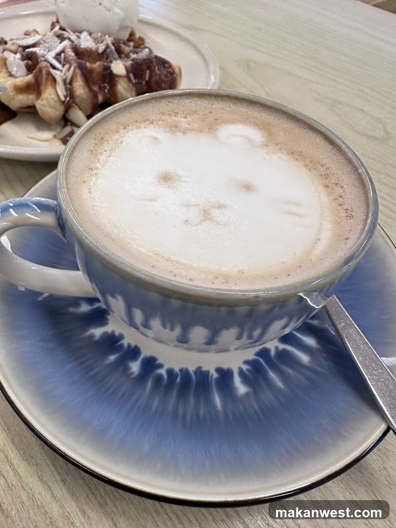 Latte with Latte Art and Waffles