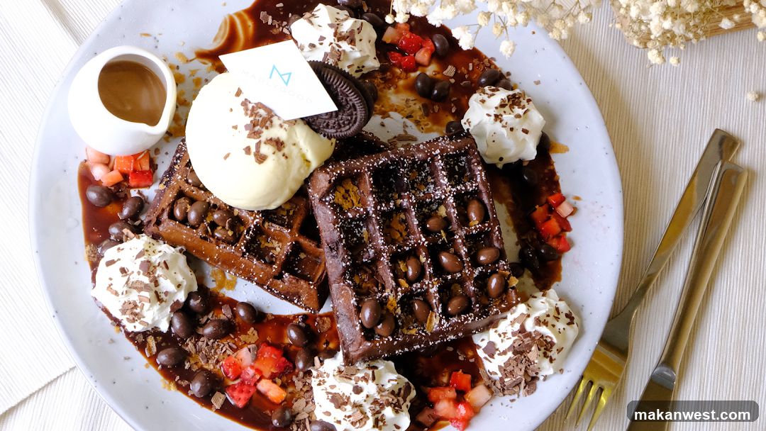 Chocolate Waffle with Ice Cream and Berries