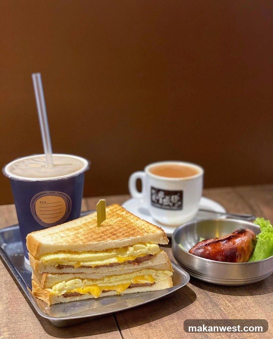 Breakfast Meal with Sandwich and Coffee