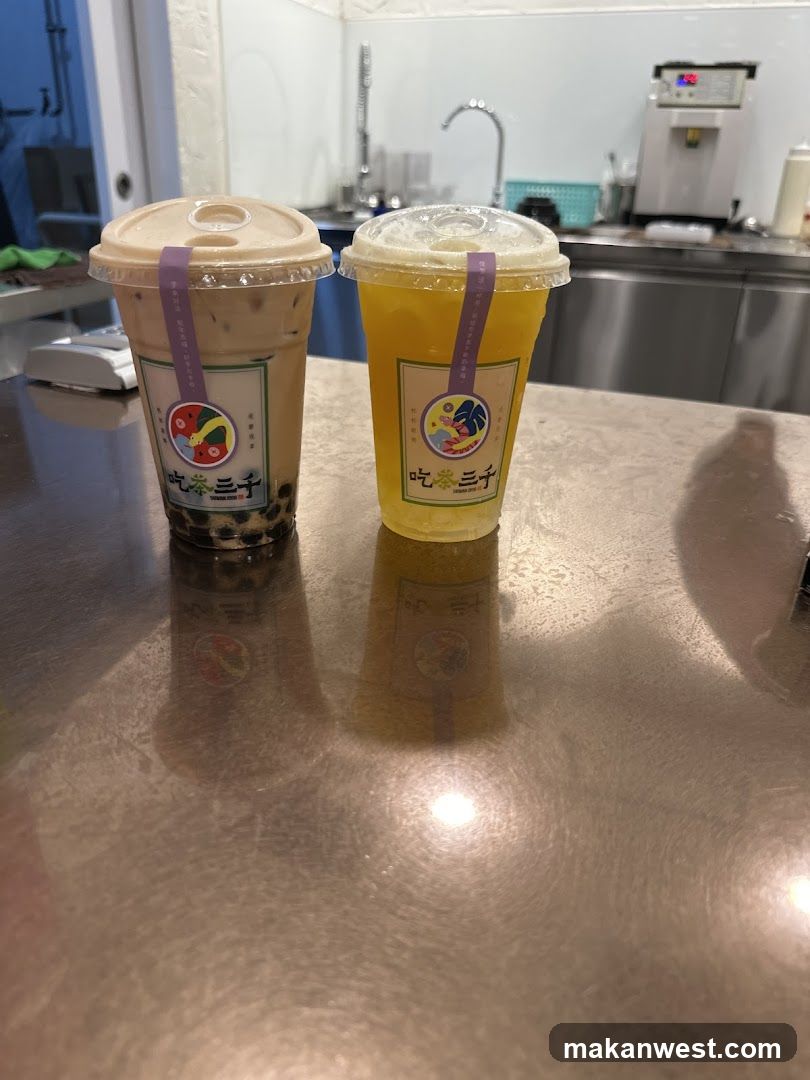 Boba and Lemon Tea on Counter