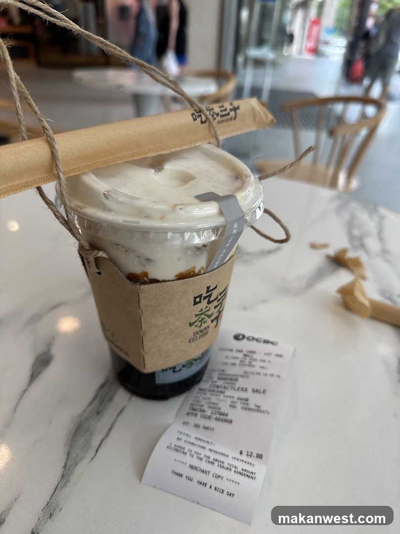 Beverage with receipt on marble table