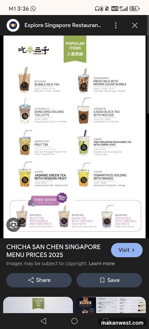 Chicha San Chen Singapore Menu Prices 2025