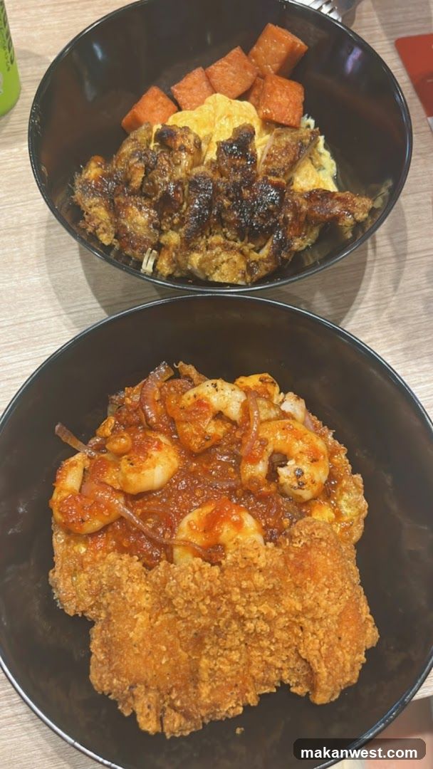 Bowl of Fried Chicken and Shrimp Rice Bowl