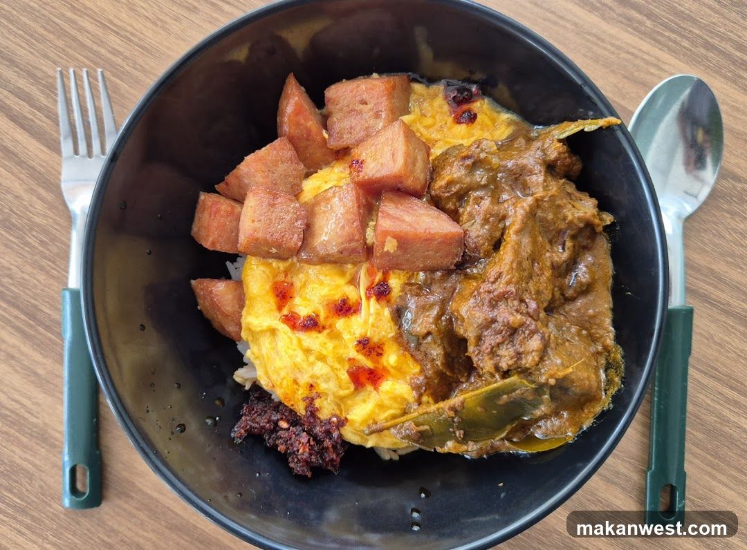 Curry Rice Bowl with Fried Egg and Pork Diced