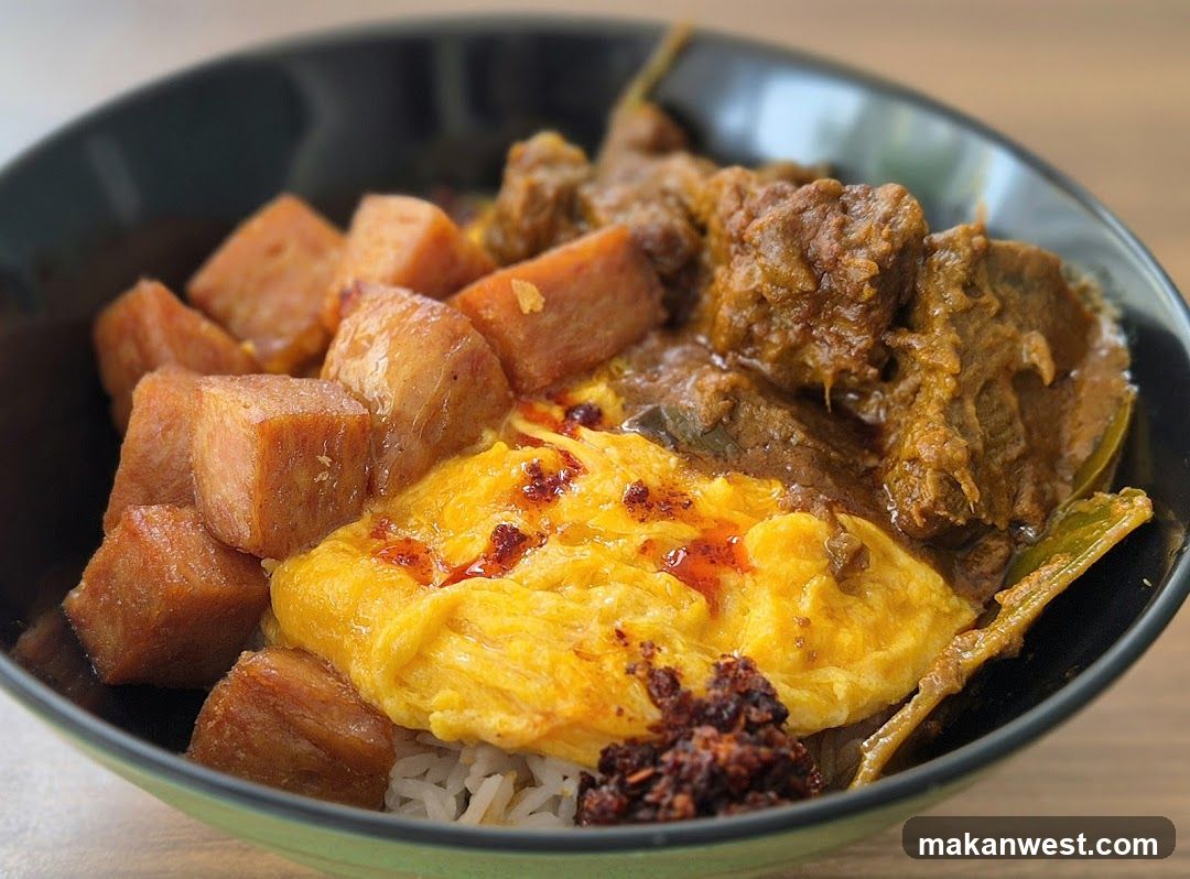 Curry Rice Bowl with Fried Egg and Meat