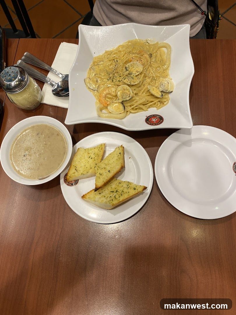 Pasta Meal with Garlic Bread and Soup