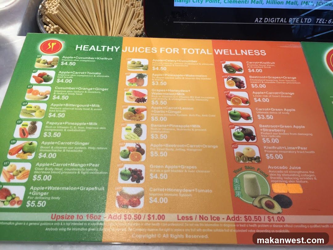 Healthy Juices Menu